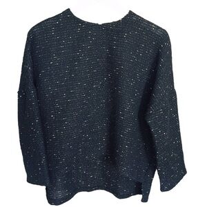ZARA Woman Metallic Confetti Tweed Boxy Sweater With Back Keyhole Black Sz Small